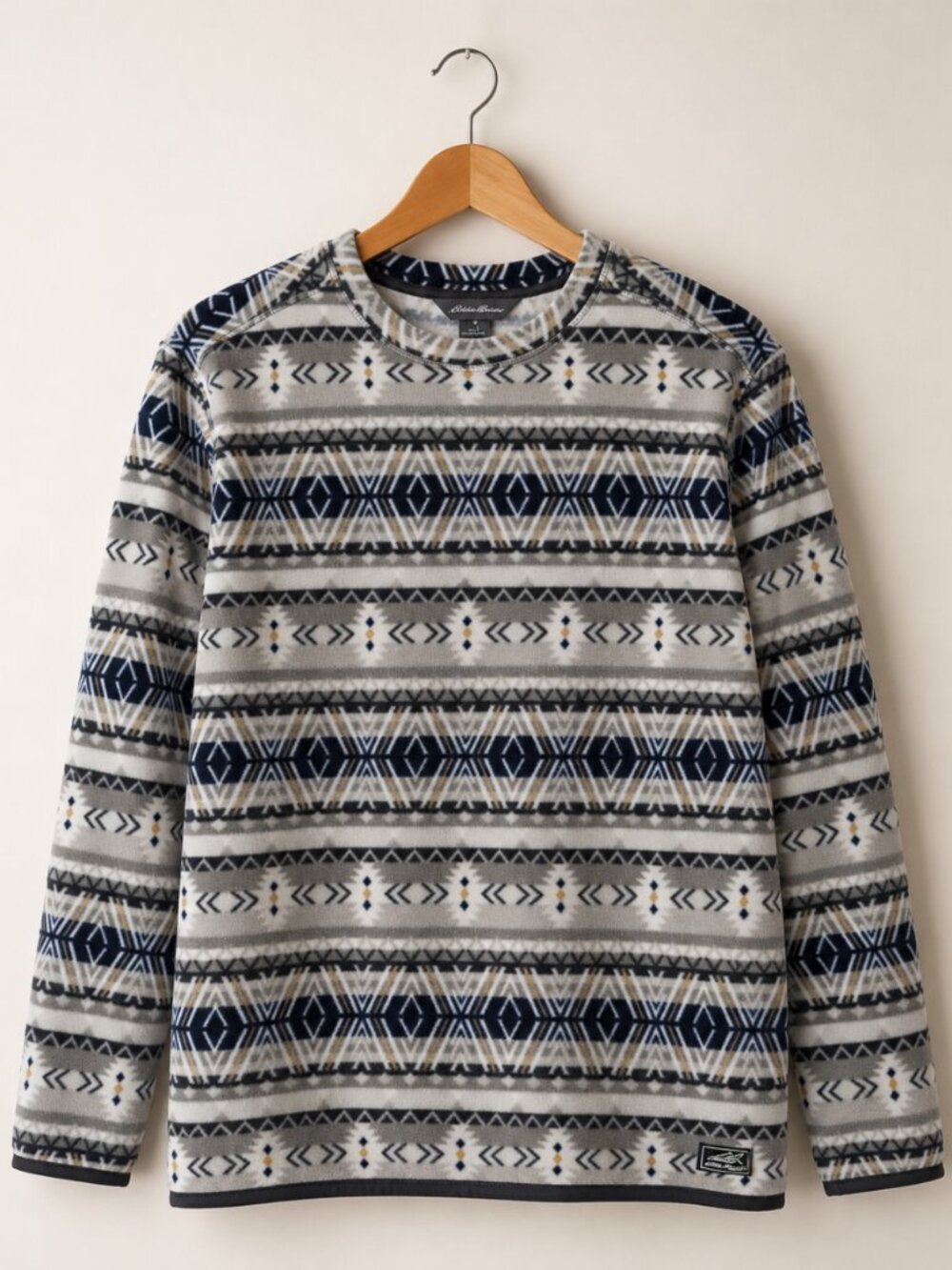 Eddie Bauer Men`s L Fleece Pullover Fair Isle Nordic Ethnic Oriental Sporty